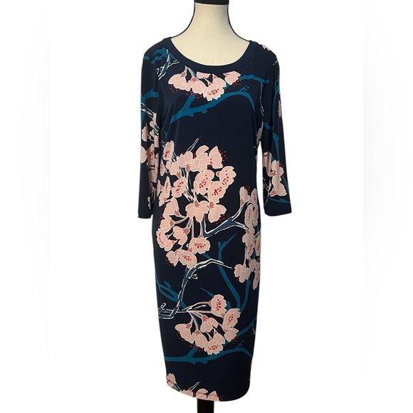 Pea in the pod Maternity Women’s size Medium Navy/ Floral Shift dress🤰3/4 sleeve - Picture 2 of 9
